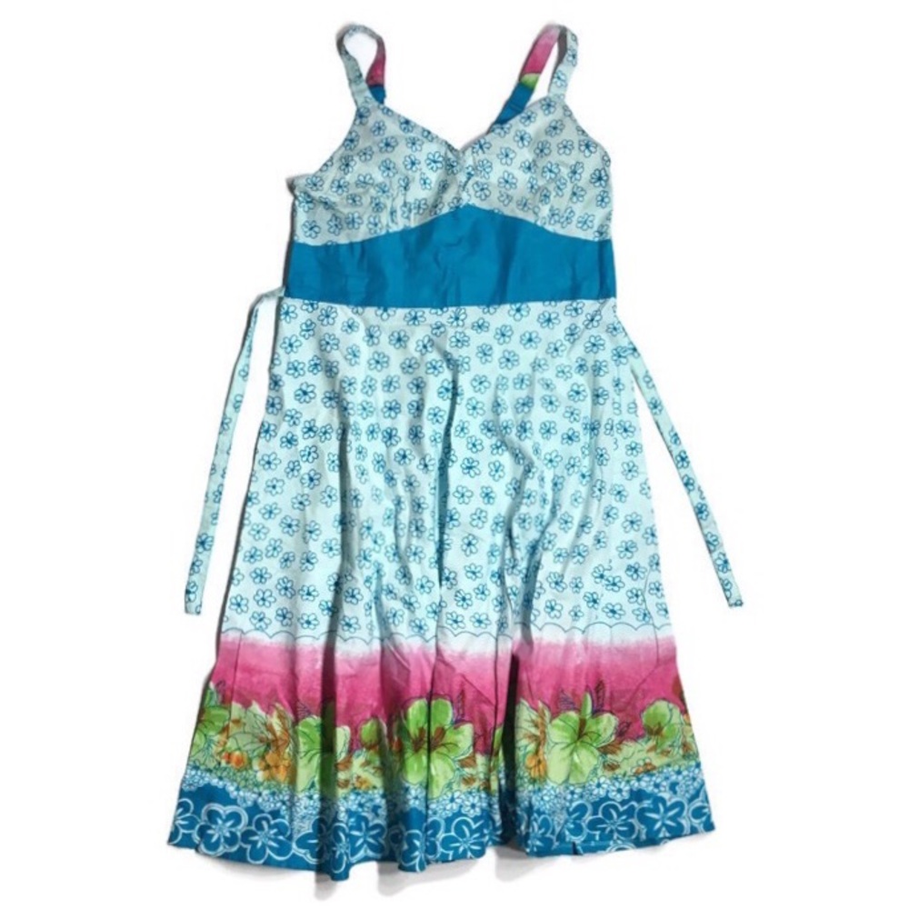 Summer Cotton Dress Floral Blue One Size